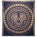 Double Cotton Bedspread/Wall Hanging - Hamsa - Blue Gold
