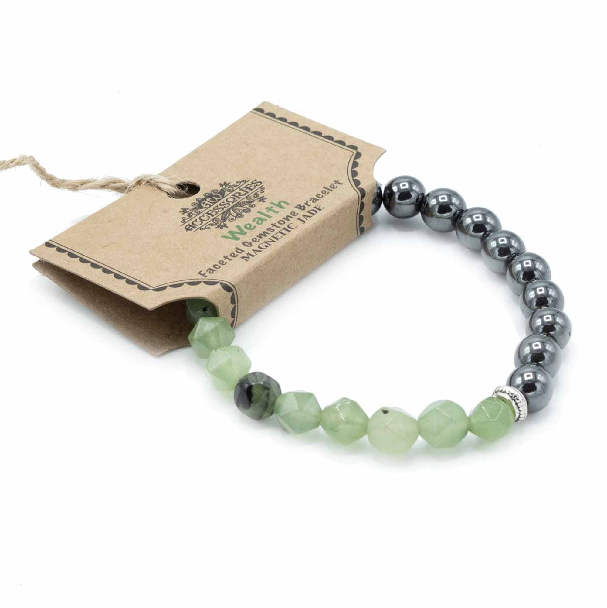Jade Faceted Gemstone Bracelet - Magnetic