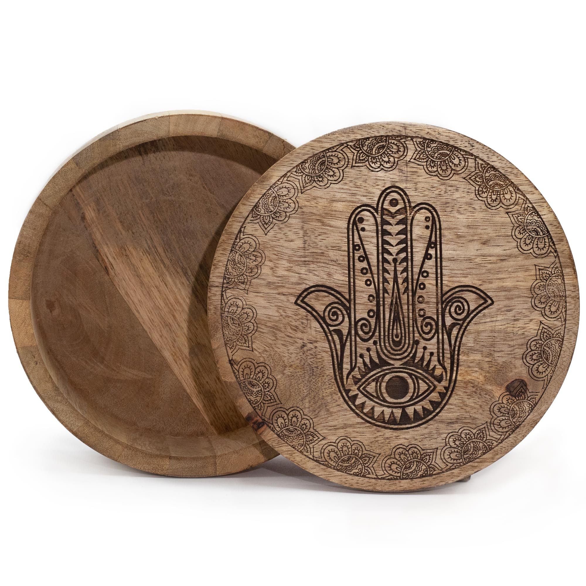 Big Round Box - Hamsa Black Engraved