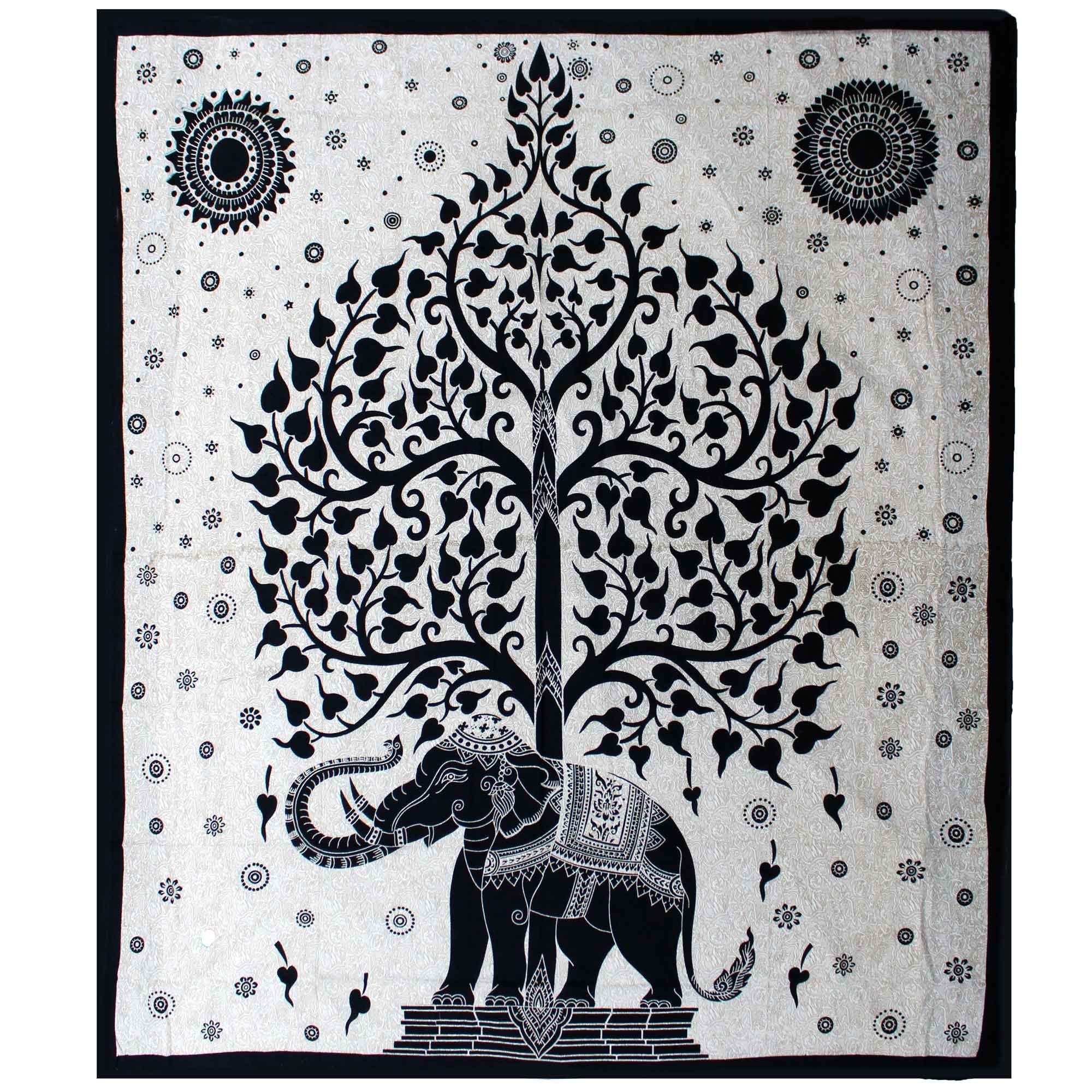 Double Cotton Bedspread/Wall Hanging - Mono - Elephant Tree