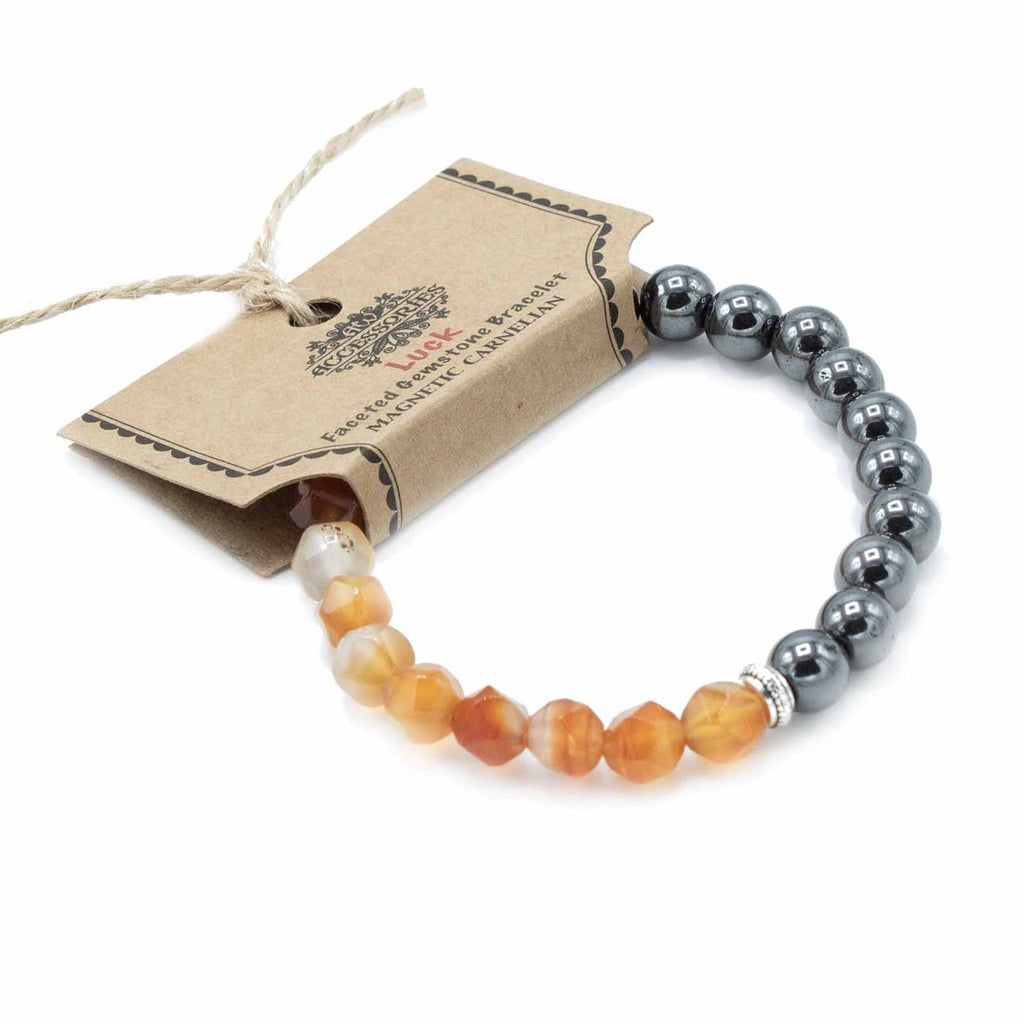 Carnelian Faceted Gemstone Bracelet - Magnetic