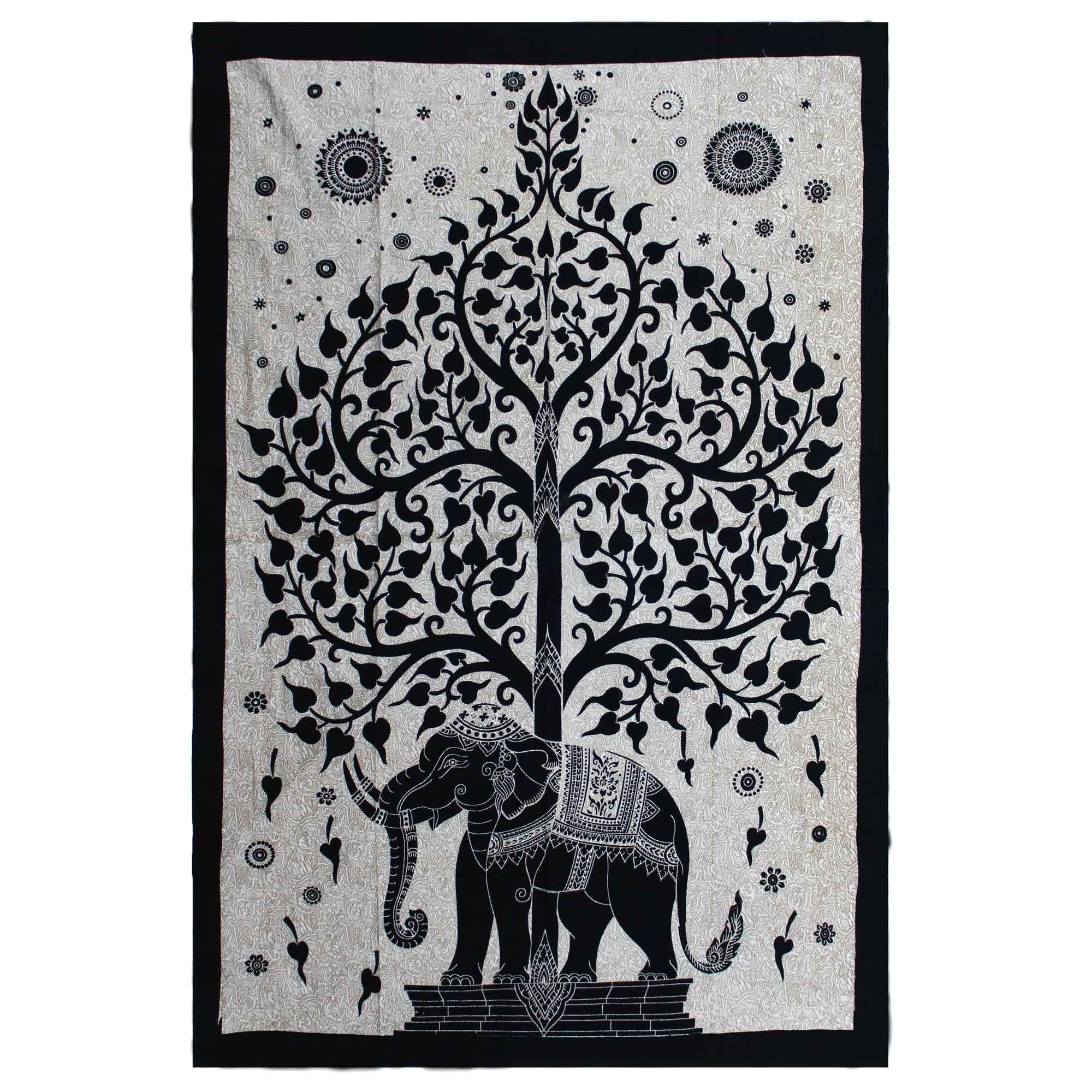Single Cotton Bedspread/Wall Hanging - Mono - Elephant Tree
